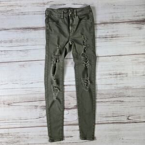 American Eagle Army Green Distressed Super Stretch X High Rise Jegging sz 2
